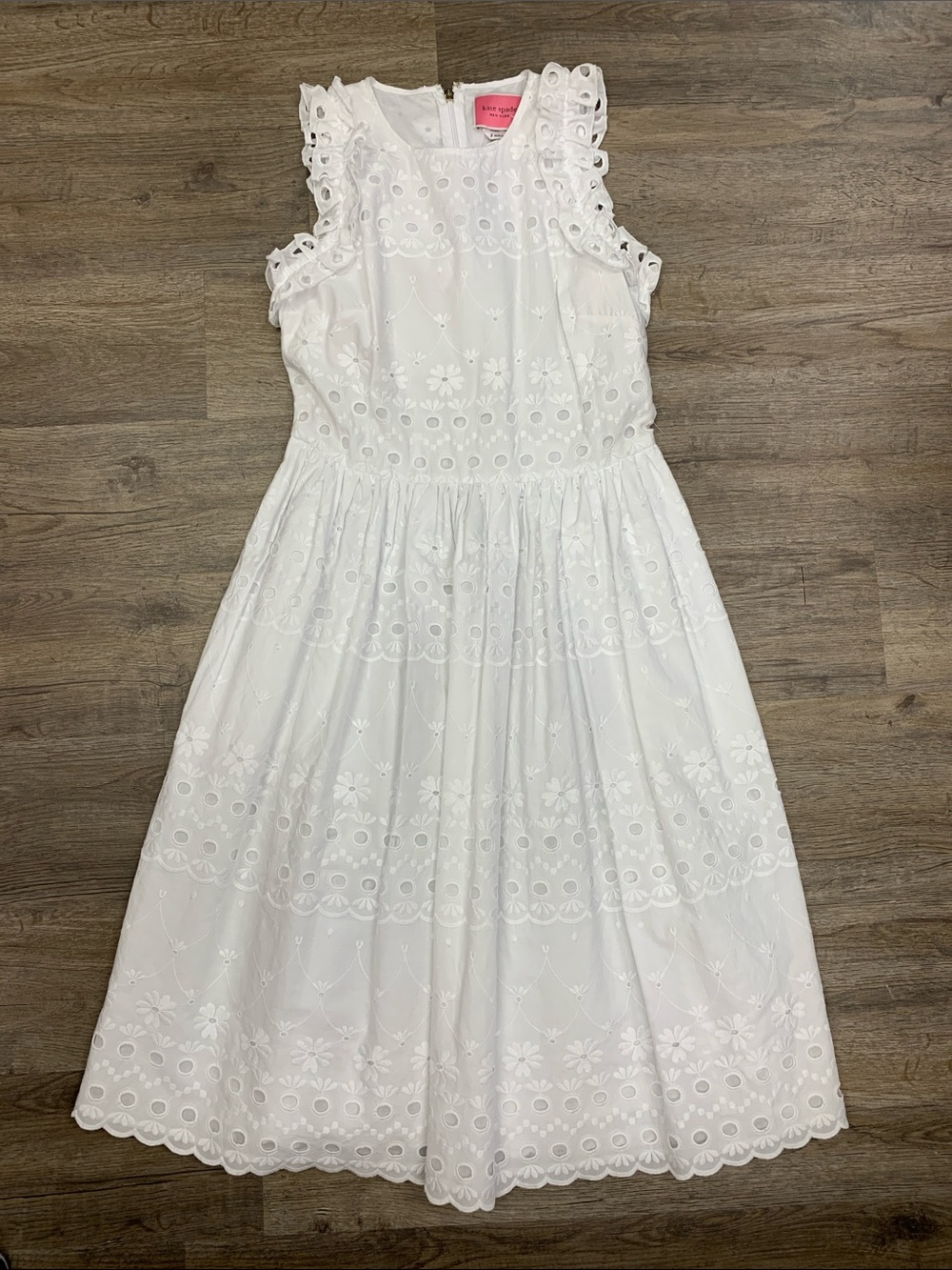 kate spade White Eyelet Ruffle-Shoulder Dress